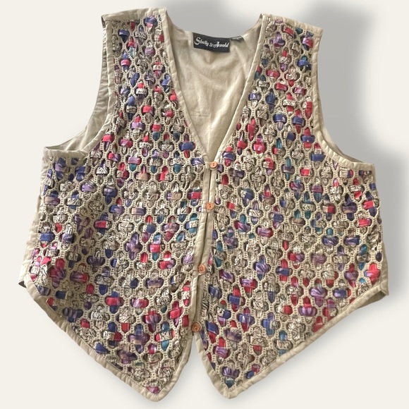 Boho lagenlook crochet front vest size L - Picture 1 of 7